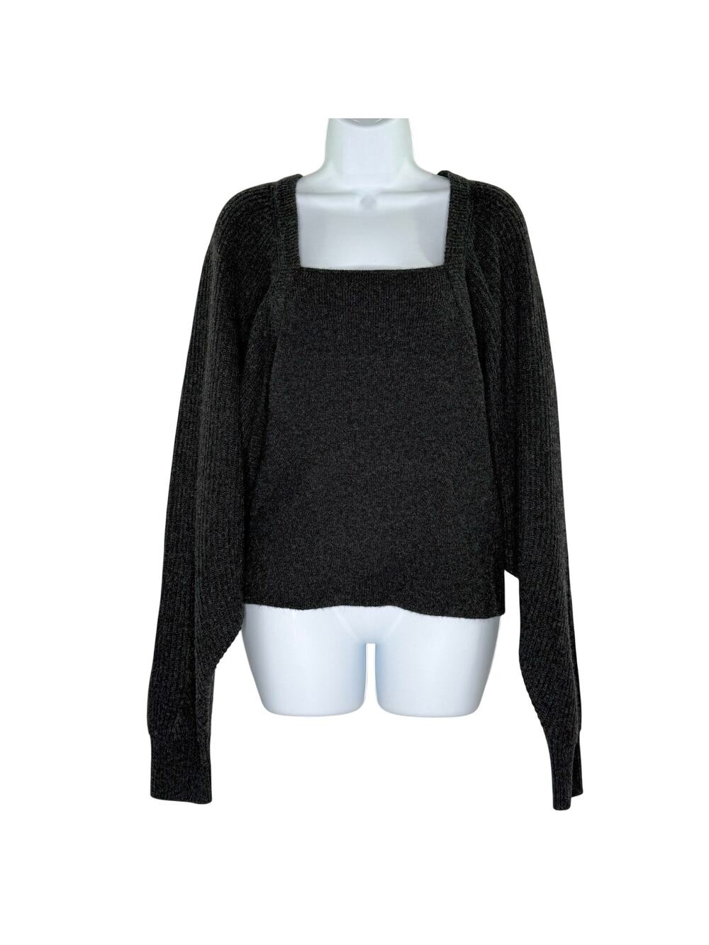 Naadam Fisherman Wool Cashmere Layered Sweater XL NEW Charcoal Gray